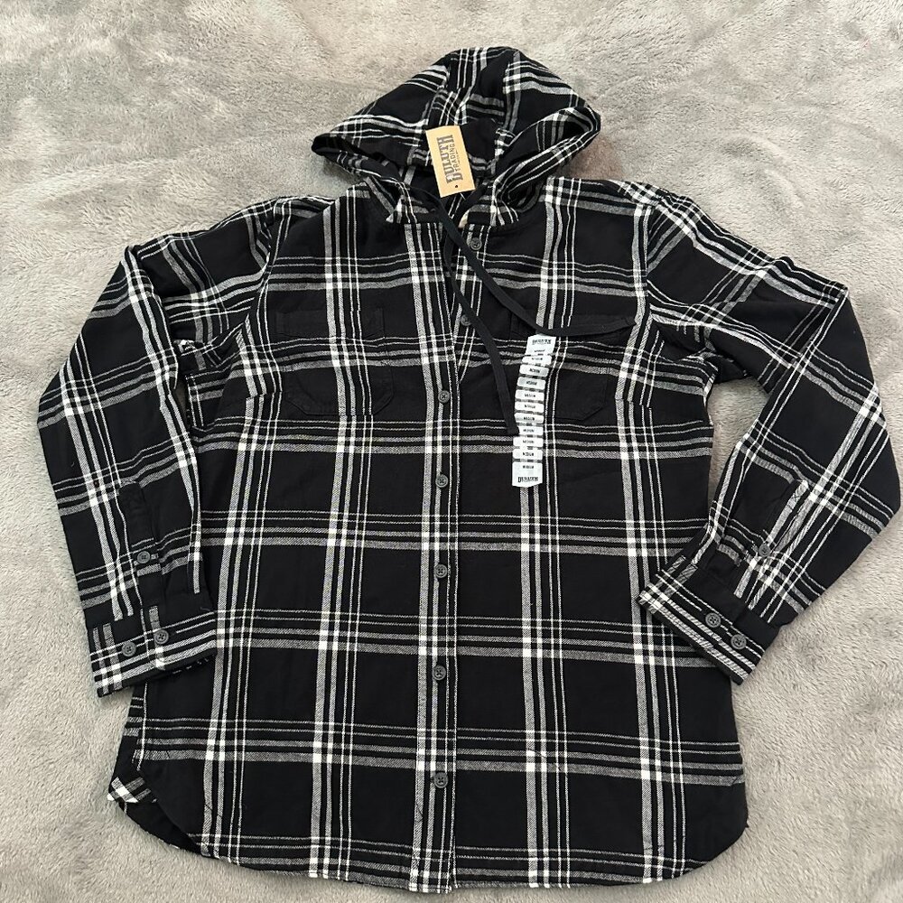 NWT Duluth Trading Co Free Swingin' Hooded Button Up Shirt MEDIUM Outdoor Top
